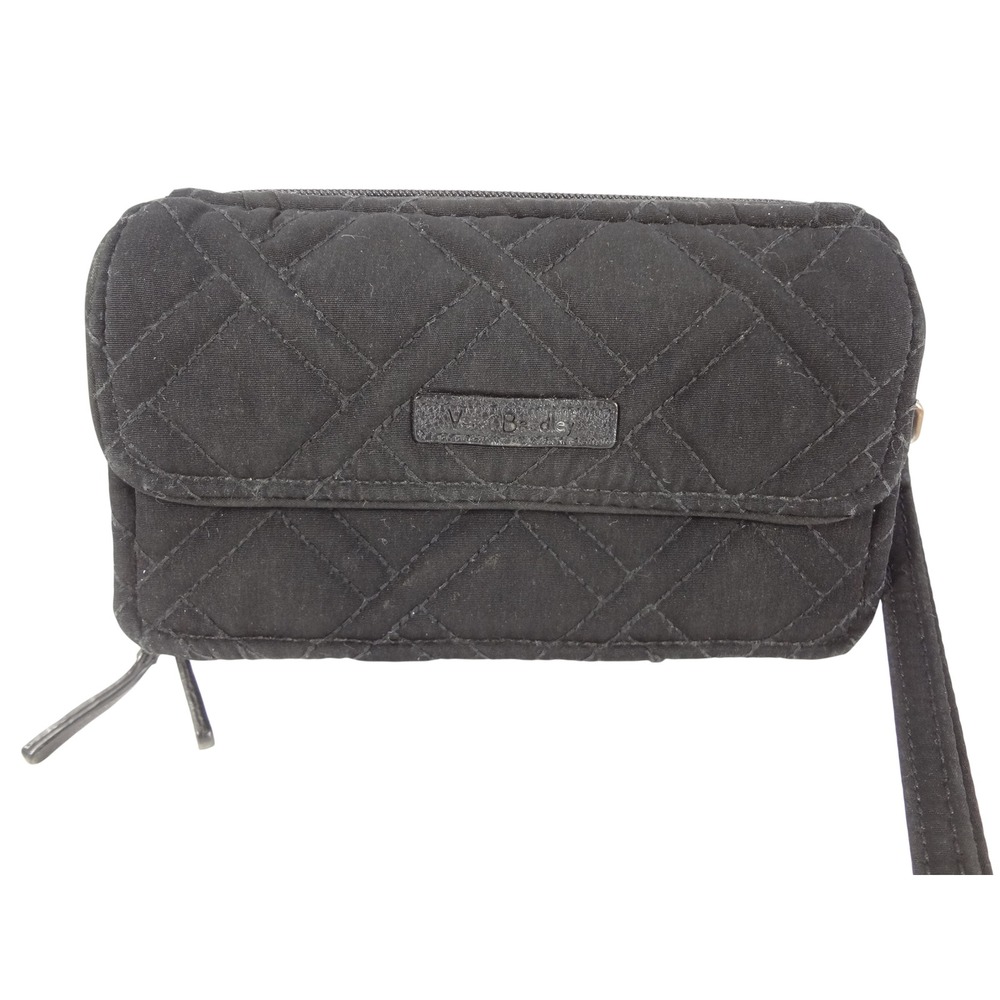 Vera Bradley All In One Crossbody Wallet Small Black Excellent RFID Quilt